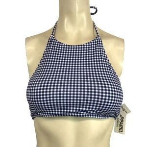 AMERICA APPAREL - WOMEN'S MEDIUM - BLUE & WHITE CHECK HALTER PADDED SWIM TOP